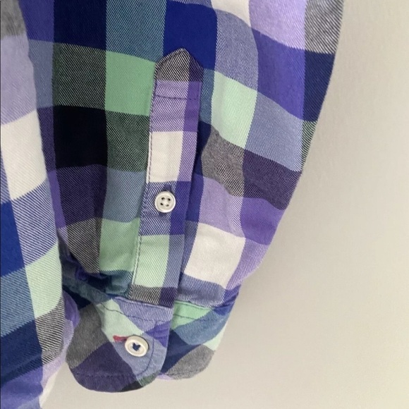 Talbots Purple Green Check Colorful Lightweight Spring Button Up Shirt Sz Small - Picture 4 of 7